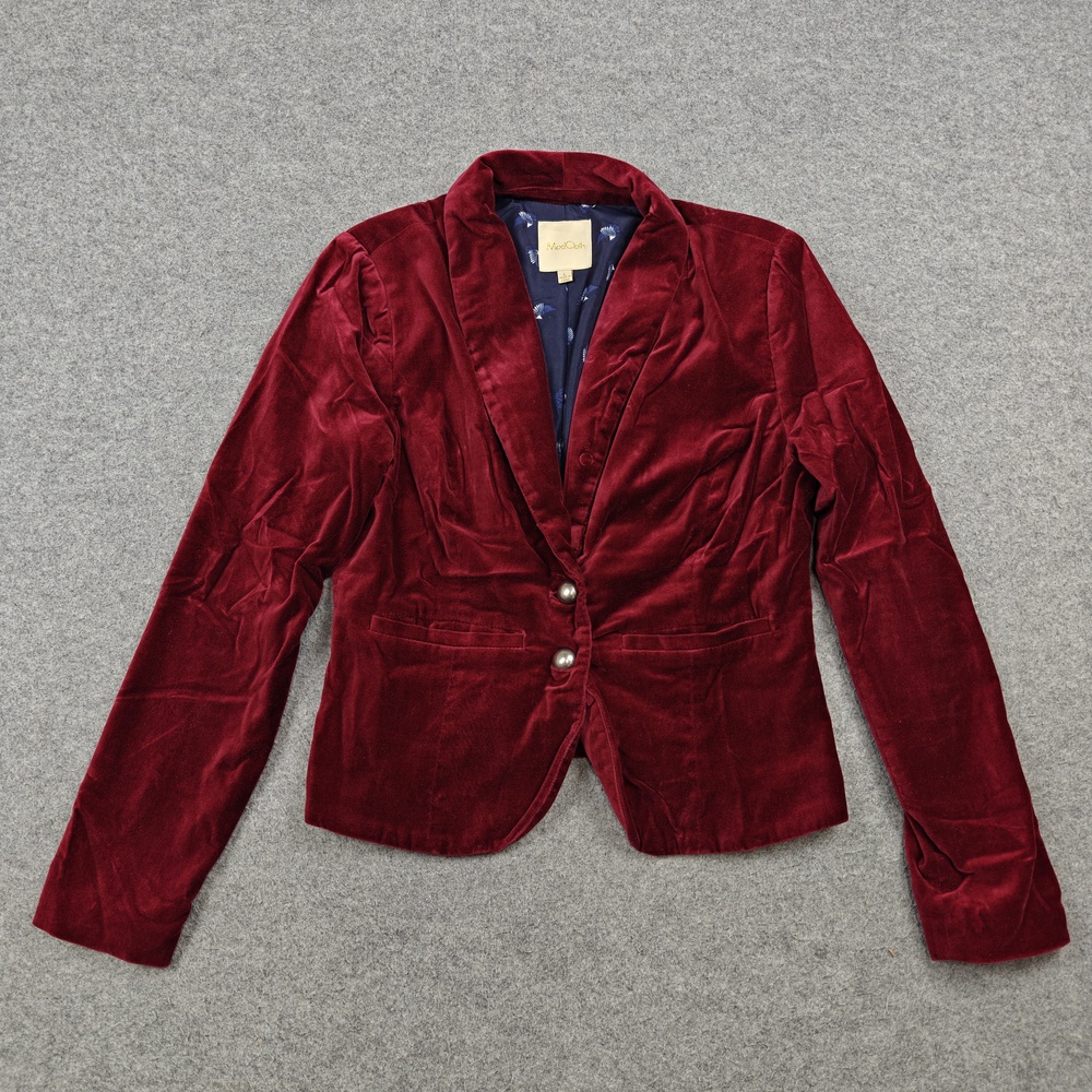 ModCloth Blazer Womens Large Red Velvet Lined Shawl Tuxedo Two-Button Jacket